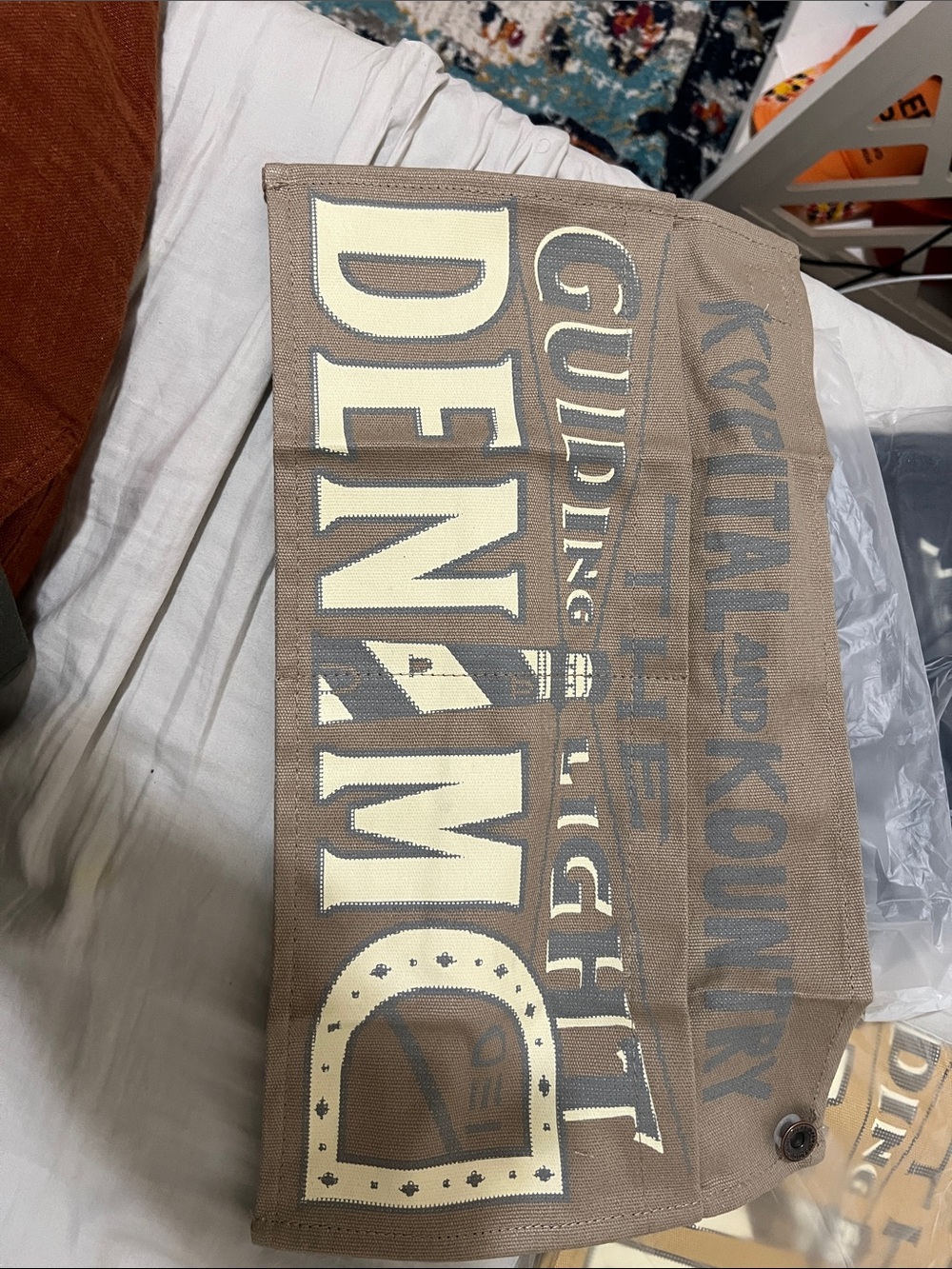 Kapital Beige Denim Graphic Messenger Bag